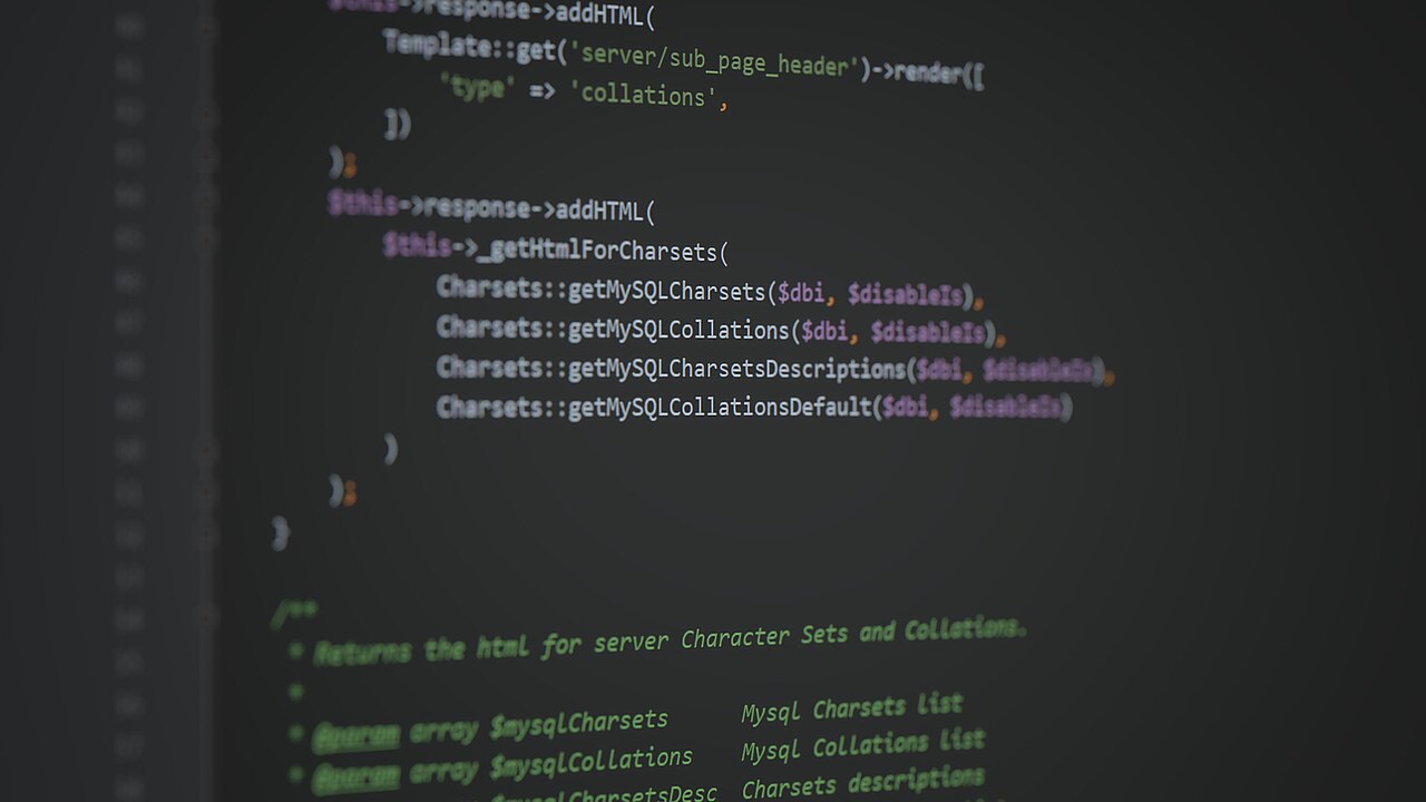 PHP source code in a dark code editor